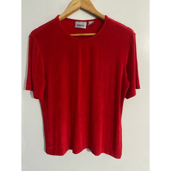 Chico’s Travelers t shirt women’s size 2 red stretch slinky casual comfort - Picture 1 of 4
